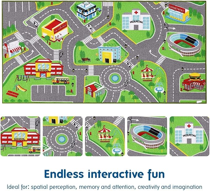 Booooom Jackson Car Rug City Life Great for Kids Toy Cars, Play Learn and Have Fun Safely - Kids Rug Baby Children Educational Road Traffic Play Mat for Bedroom Play Room Game Safe Area(59X78.74Inch)