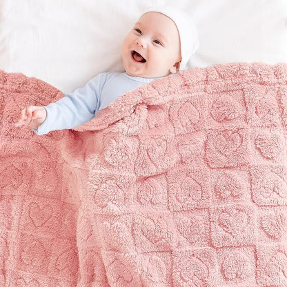 Fleece Baby Blanket Heart Checkered Blanket, Ultra Soft Cozy Baby Blankets for Girls Boys, Fluffy Infant Toddler Newborn Receiving Blankets for Crib Stroller 30”×40” (Dark Pink)
