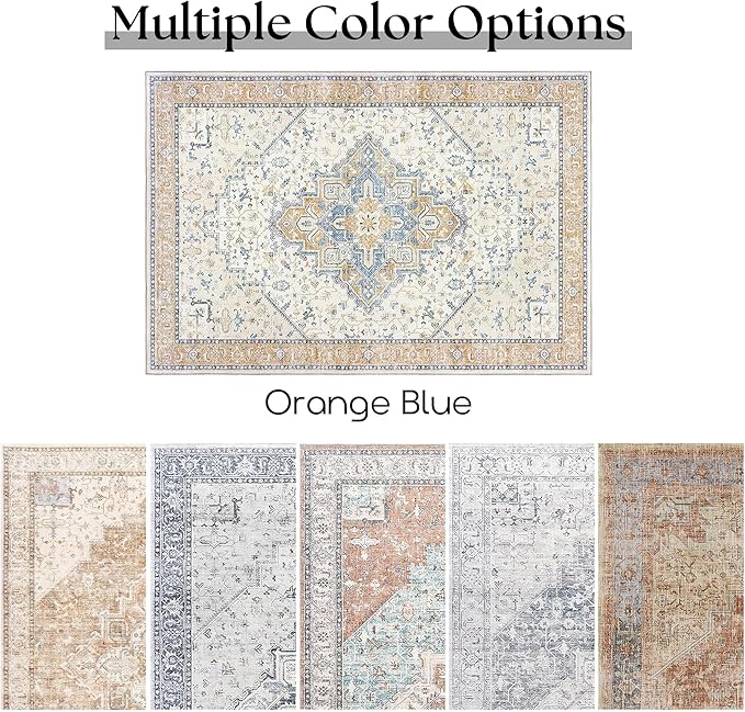 Colorful Bohemian Area Rugs 8x10 for Living Room,Washable Multi Color Fun Cute Large Carpet for Bedroom Dining Room,8 x 10,Orange and Blue