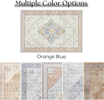 Colorful Bohemian Area Rugs 8x10 for Living Room,Washable Multi Color Fun Cute Large Carpet for Bedroom Dining Room,8 x 10,Orange and Blue