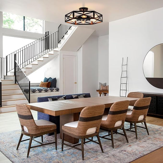 Farmhouse Flush Mount Ceiling Light Fixture,Modern Black Kitchen Lighting Fixtures Ceiling Industrial Farmhouse Light Fixtures for Hallway, Bedroom, Dining Room, Living Room 19.6 in