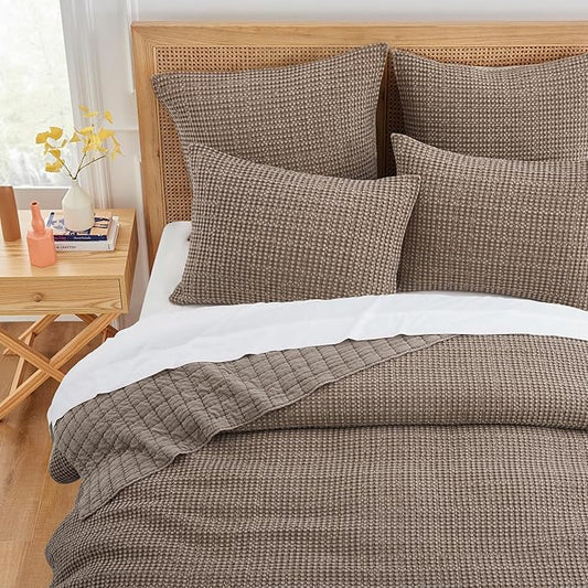 Levtex Home Mills Waffle Twin XL/Twin Quilt Set (68x86in) with 1 Pillow Sham (26x20in) - Cocoa - Cotton Waffle Twin Size Quilt Bedding Set - Lightweight, Soft, Pre-Washed