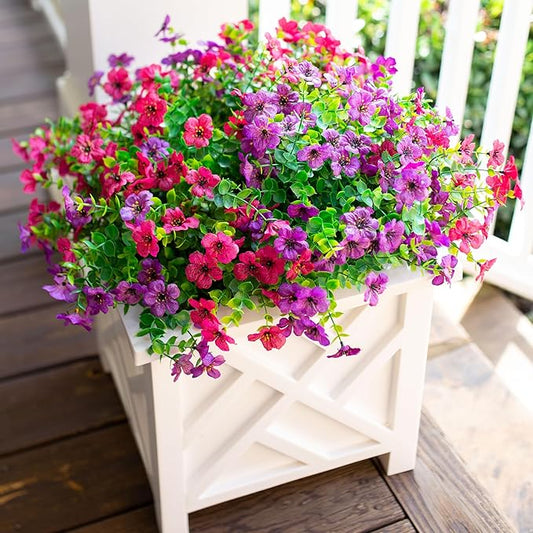 Artificial Fake Outdoor Outside Flowers Plants for Spring Summer Decoration, 12 Bundles Faux Silk Mix Daisy UV Resistant Look Real for Planter Pot Front Door Porch Patio Garden Yard