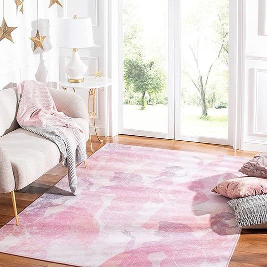 SAFAVIEH Disney Princess Collection Machine Washable Slip Resistant 6' 7" x 9' Pink/Purple Assurance Kids Bedroom Nursery Playroom Area Rug