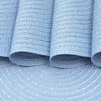 SHACOS Round Braided Placemats Set of 4 Washable 15 inch Round Non Slip Table Place Mats for Dining Tables (Light Blue, 4)