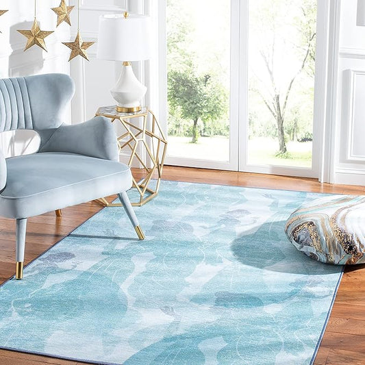 SAFAVIEH Disney Princess Collection Machine Washable Slip Resistant 5' x 7' Light Blue/Turquoise Assurance Kids Bedroom Nursery Playroom Area Rug