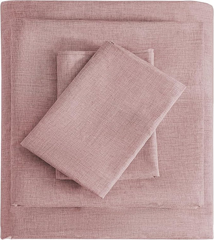 Queen Sheets Wine Red, Ultral Soft Cationic Linen Look Sheets, Luxury Cooling Cozy Bed Sheet Set with Non-Slip Fitted Sheet