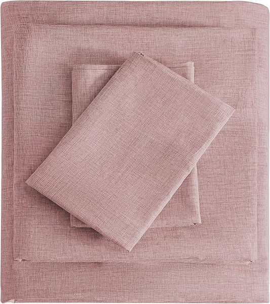 Queen Sheets Wine Red, Ultral Soft Cationic Linen Look Sheets, Luxury Cooling Cozy Bed Sheet Set with Non-Slip Fitted Sheet