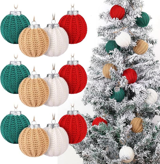 12 Pcs Handcrafted Christmas Crochet Ball Ornaments Christmas Knitted Ornaments Neutral Decoration for Xmas Tree Festival Wreath Garland Decor