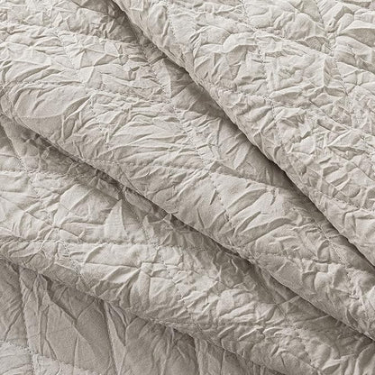 HoneiLife Queen Quilt Bedding Set - 3 Piece Washed Microfiber Quilt Sets Lightweight Bedspreads Ultra Soft Coverlets Retro Bed Cover Crinkled Bedding Set All Season Quilts-Sandy
