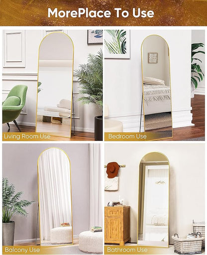Antok Floor Mirror, 64"x21" Full Length Mirror with Stand, Arched Wall Mirror, Glassless Gold Floor Mirror Freestanding, Wall Mounted Mirror for Bedroom Living Room (Gold)