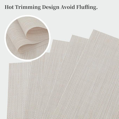 Leetaltree Beige White Placemats Set of 8 - Heat Resistant Non-Slip Place mats for Dining Table, Washable Durable PVC Vinyl Woven Table Mats（Beige White, 8）