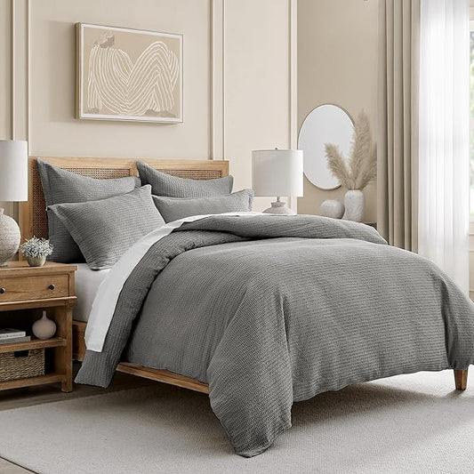 Levtex Home - Cloud Waffle Comforter Set - Twin Comforter + One Standard Pillow Case - Waffle Weave - Grey - Comforter (68 x 88in.) and Pillow Case (26 x 20in.) - Cotton