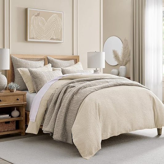 Levtex Home - Cloud Waffle Comforter Set - King Comforter + Two King Pillow Cases - Waffle Weave - Undyed Cream - Comforter (106 x 94in.) and Pillow Case (36 x 20in.) - Cotton