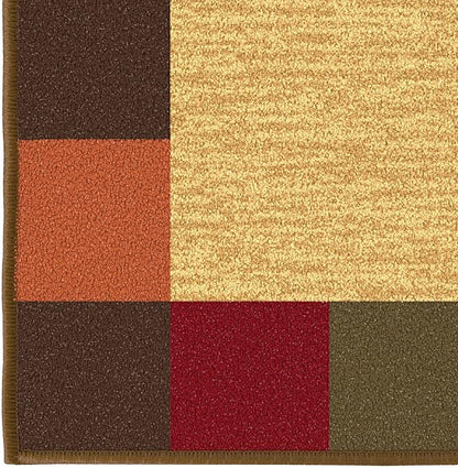 Ottomanson Laundry Collection Non-Slip Rubberback Checkered Border Design 2x5 Laundry Room Runner Rug, 20" x 59", Multicolor