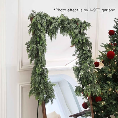 12FT Christmas Cedar Garland Artificial Real Touch Thickness Realistic Greenery Pine Garland for Mantle Fireplace Outdoor Indoor Christmas Decorations
