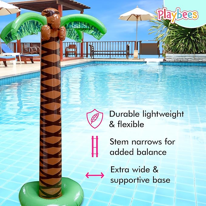 Giant Inflatable Palm Tree 6 Foot - 4PK - Beach Party Decorations for Summer Luau Themed Pool Party, Tropical Hawaiian Blow Up Palm Tree Favors - Poolside Ambiance, Easy Inflation