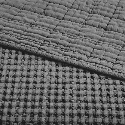 Levtex Home Mills Waffle Full Bedspread Set (100x104in) with 2 Pillow Shams (26x20in) - Charcoal - 100% Cotton Full Size Bedspread Set - Lightweight, Soft, Pre-Washed
