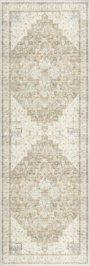 Boho Runners for Hallway,3x10 Non Slip Washable Neutral Rustic Modern Farmhouse Persian Runner Rugs for Kitchen, 3 x 10, Light Tan Brown and Beige Coffee