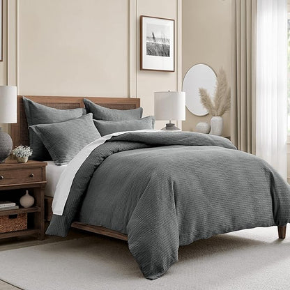 Levtex Home - Cloud Waffle Comforter Set - Twin Comforter + One Standard Pillow Case - Waffle Weave - Charcoal - Comforter (68 x 88in.) and Pillow Case (26 x 20in.) - Cotton