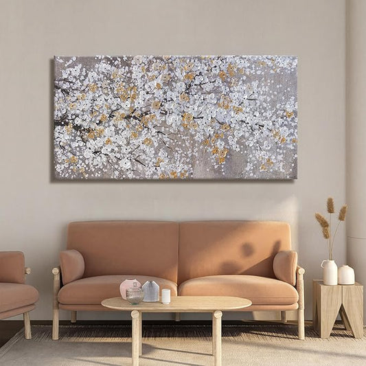 Canvas Wall Art Wall Decor Bedroom Pictures Wall Decoration Gold And White Abstract Tree Plants Artwork Wall Art Modern Painting Pictures For Living Room Home Kitchen Office 20"X40"