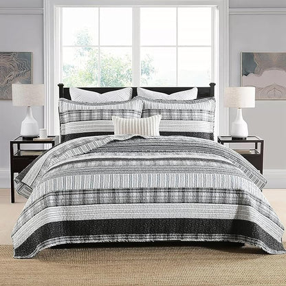 Homzard King Size Quilt,Black and White Striped Quilt King Size Bedding Set,Grey Bedding Set,Farmhouse Lightweight Comforter for Bed,100% Cotton All Season