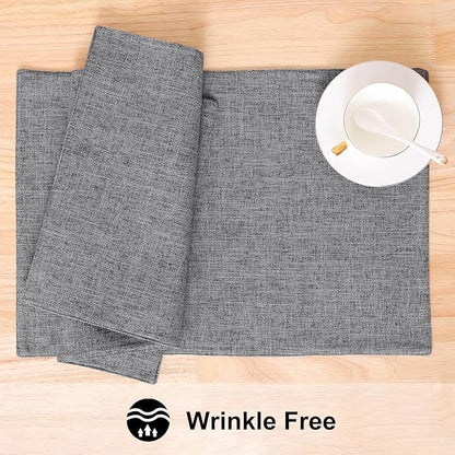 homing Dark Grey Cloth Placemats for Dining Table Set of 8 – Cotton Linen Blend Washable Farmhouse Kitchen Mats for Indoors & Outdoors - Easy to Clean 13 x 19 Inch