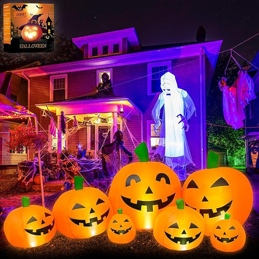 Outdoor Halloween Decorations 7.5 Ft Halloween Inflatables Pumpkins with Built-in LED Lights,Blower,Ground Stakes,Fall Garden Lawn Large Inflatable Halloween Party Yard Decorations