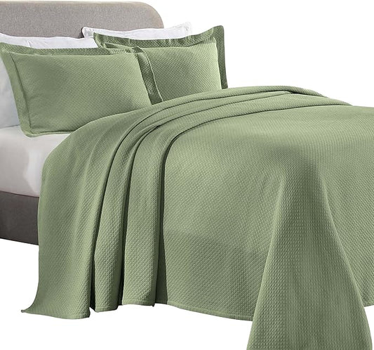 Superior Solitaire Cotton 3 Piece Bedspread Set, Home Bed Decor, Decorative Textured Bed Spread, 2 Pillow Shams, Airy Blanket, Matelasse Coverlet Bedding, All-Season Accent Blanket, King, Sage