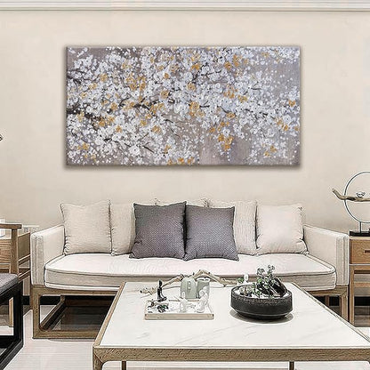 Botanical Wall Art Wall Decor Gold WhiteTree Flower Modern Canvas Art Print Abstract Artwork Pictures For Living Room Bedroom Bathroom Office Home Decor Can Be Hung Directly 24"X 48"