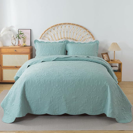 HoneiLife King Quilt Bedding Set - 3 Pieces Microfiber Quilt Sets Lightweight Bedspreads Reversible Coverlets Retro Bed Cover Quilt King Size All Season Quilts-Sage Green