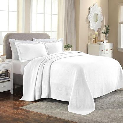 Superior Solitaire Cotton 2 Piece Bedspread Set, Home Bed Decor, Decorative Textured Bed Spread, 1 Pillow Sham, Airy Blanket, Matelasse Coverlet Bedding, All-Season Accent Blanket, Twin, White