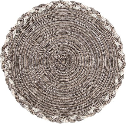 SHACOS Round Placemats Set of 6 Braided Glitter Round Table Placemats 15 inch for Wedding Holiday Party (Multicolor - Light Coffee, 6)