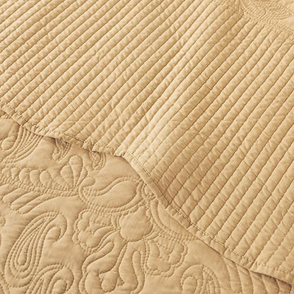 HoneiLife California King Quilt 128x120 - Oversized King Bedspreads 4-Piece,Rustic Bedding Sets Quilted,Reversible Coverlets Lightweight Bed Cover for All Season Use-Yellow