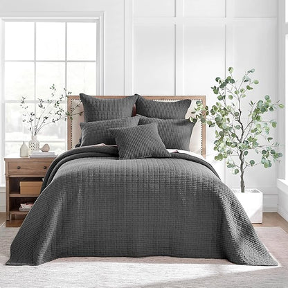 Levtex Home Mills Waffle Full Bedspread Set (100x104in) with 2 Pillow Shams (26x20in) - Charcoal - 100% Cotton Full Size Bedspread Set - Lightweight, Soft, Pre-Washed