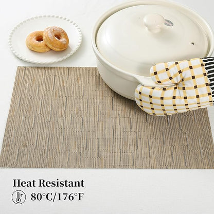 Leetaltree Light Brown Placemats Set of 8 - Heat Resistant Non-Slip Place mats for Dining Table, Washable Durable PVC Vinyl Woven Table Mats（Light Brown, 8）