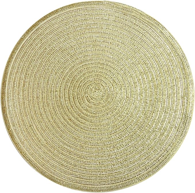SHACOS Glitter Gold Round Braided Placemats Set of 8 Sparkle Washable 15 inch Round Table Mats Woven Place Mats for Dining Table (Gold, 8)