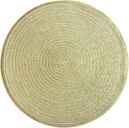 SHACOS Glitter Gold Round Braided Placemats Set of 8 Sparkle Washable 15 inch Round Table Mats Woven Place Mats for Dining Table (Gold, 8)