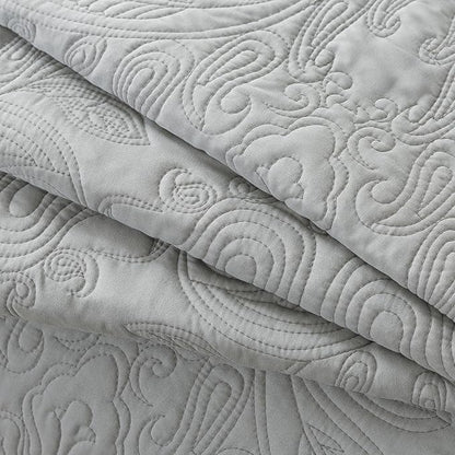HoneiLife King Quilt Bedding Set - 3 Pieces Microfiber Quilt Sets Lightweight Bedspreads Reversible Coverlets Retro Bed Cover Quilt King Size All Season Quilts-Light Grey