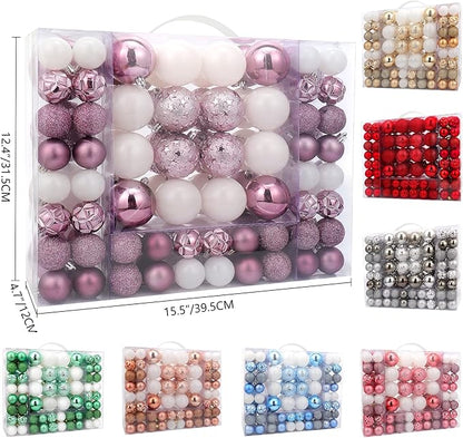 87ct Christmas Ball Ornaments Set Shatterproof Seasonal Hanging Decorations with Reusable Hand-held Gift Package for Xmas Tree Holiday Party and Home Decor, Lilac