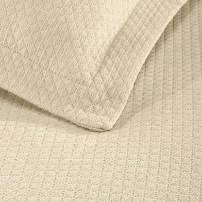Superior Solitaire Cotton 3 Piece Bedspread Set, Home Bed Decor, Decorative Textured Bed Spread, 2 Pillow Shams, Airy Blanket, Matelasse Coverlet Bedding, All-Season Accent Blanket, Full, Ivory