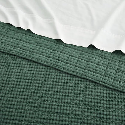 Levtex Home Mills Waffle King/Cal King Quilt Set (106x92in) with 2 Pillow Shams (36x20in) - Forest Green - 100% Cotton King Size Quilt Bedding Set - Lightweight, Soft, Pre-Washed