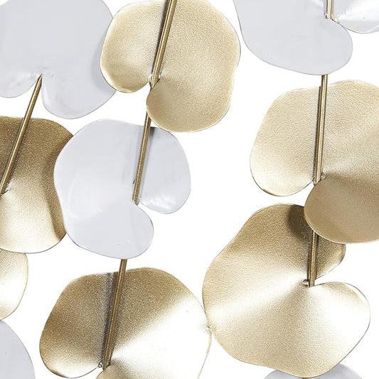 Deco 79 Metal Floral Home Wall Decor Long Stem Wall Sculpture with White Accents, Wall Art 40" x 2" x 26", Gold