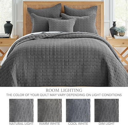 Levtex Home Mills Waffle Twin Bedspread Set (84x104in) with 1 Pillow Sham (26x20in) - Charcoal - 100% Cotton Twin Size Bedspread Set - Lightweight, Soft, Pre-Washed