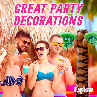 Giant Inflatable Palm Tree 6 Foot - 4PK - Beach Party Decorations for Summer Luau Themed Pool Party, Tropical Hawaiian Blow Up Palm Tree Favors - Poolside Ambiance, Easy Inflation