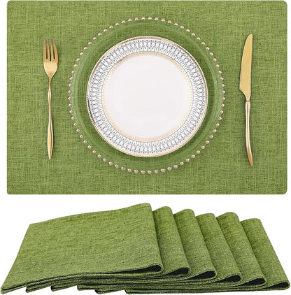 homing Grass Green Cloth Placemats for Dining Table Set of 6 – Cotton Linen Blend Washable Farmhouse Kitchen Mats for Indoors & Outdoors - Easy to Clean 13 x 19 Inch