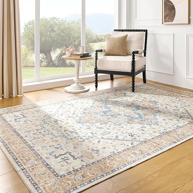 Colorful Bohemian Area Rugs 8x10 for Living Room,Washable Multi Color Fun Cute Large Carpet for Bedroom Dining Room,8 x 10,Orange and Blue