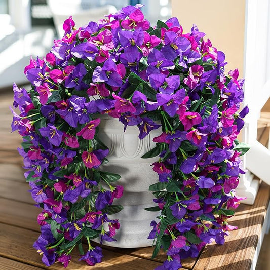 Faux Bougainvillea Artificial Flowers Plants for Outdoor Outside Spring Decoration, 2pcs Fake Silk Long Trailing Vines UV Resistant Realistic for Front Door Porch Planter Urn Patio Balcony Yard, Mix