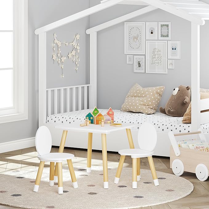 UTEX Kids Table with 2 Chairs Set for Toddlers, Boys, Girls, 3 Piece Kiddy Table and Chairs Set, White