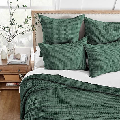 Levtex Home Mills Waffle King Bedspread Set (120x104in) with 2 Pillow Shams (36x20in) - Forest Green - Cotton King Size Bedspread Set - Soft, Pre-Washed